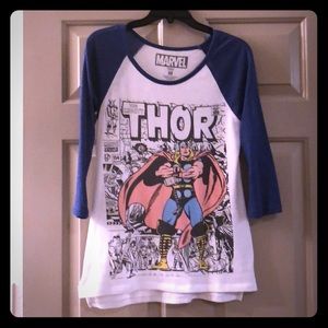 💟 Blue and white raglan 3/4 sleeve tee